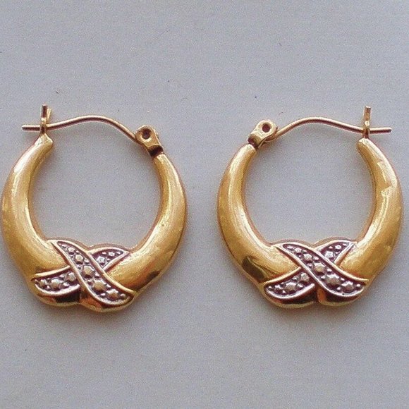 European Designer 14K 585 Yellow Gold Hoop Pierced Earrings Scrap or Wear - Picture 1 of 2